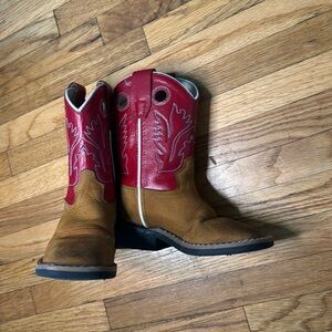 Old West Toddler Cowboy Boots | Red & Brown | Real Leather | Size 7.5